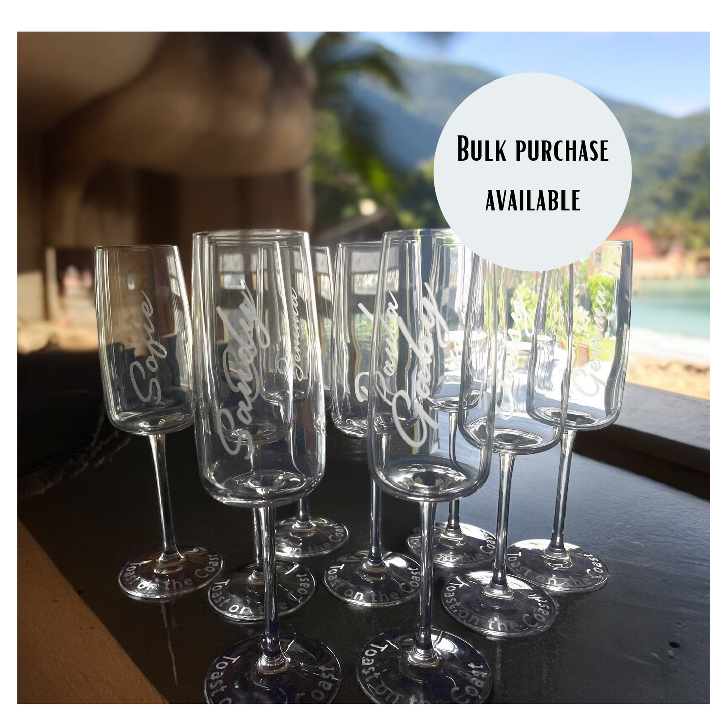 Toast on the Coast Hen Party Engraved Prosecco Glasses