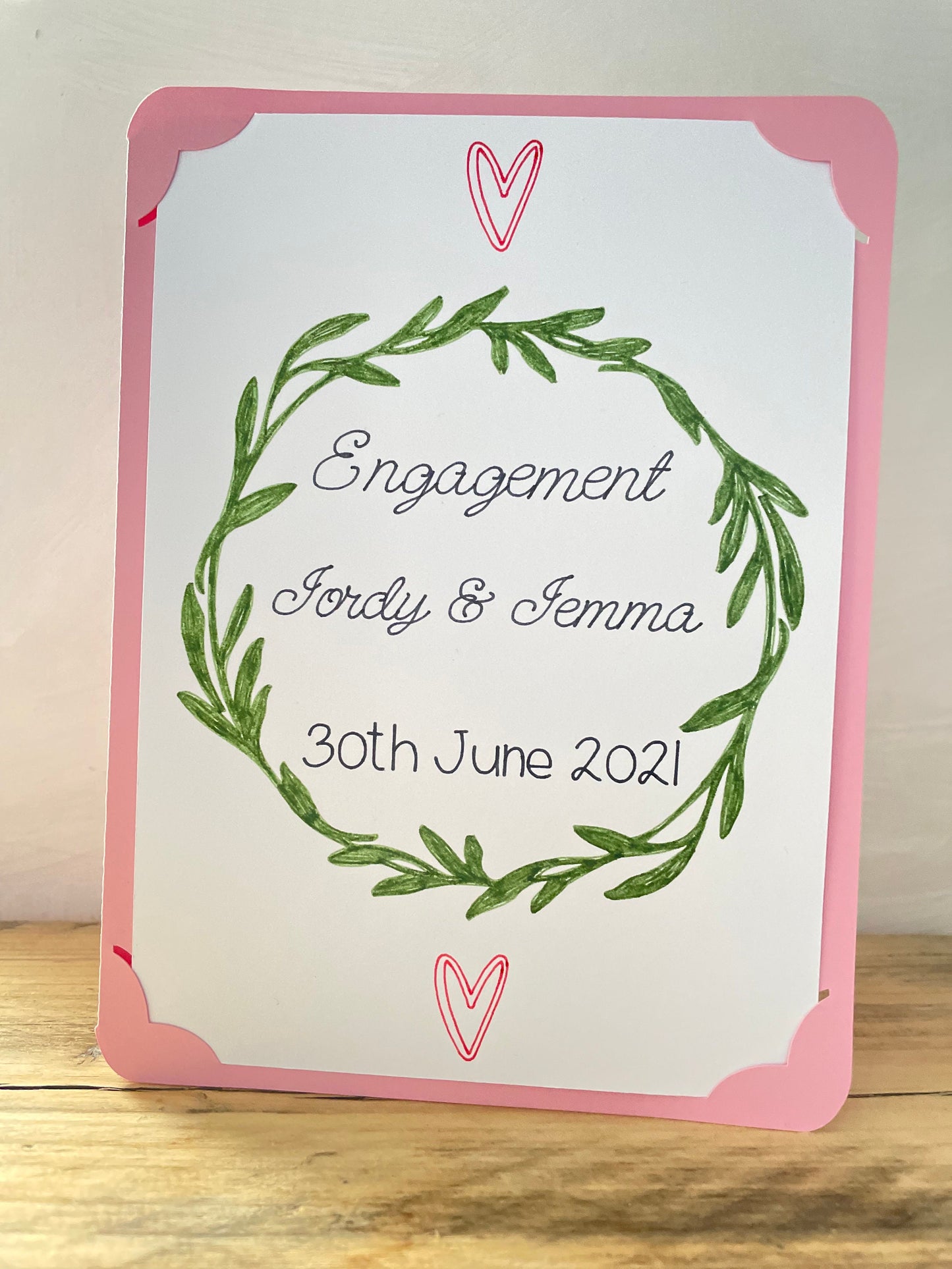 Personalised Engagement Greetings Card, with Names and Date and Handmade Envelope