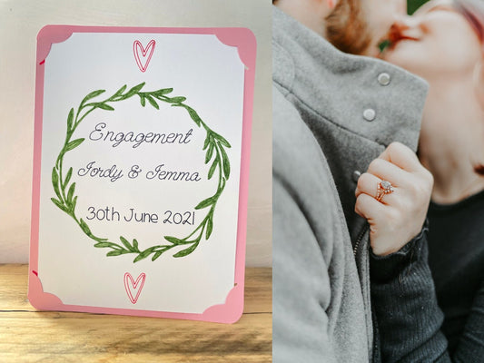 Personalised Engagement Greetings Card, with Names and Date and Handmade Envelope