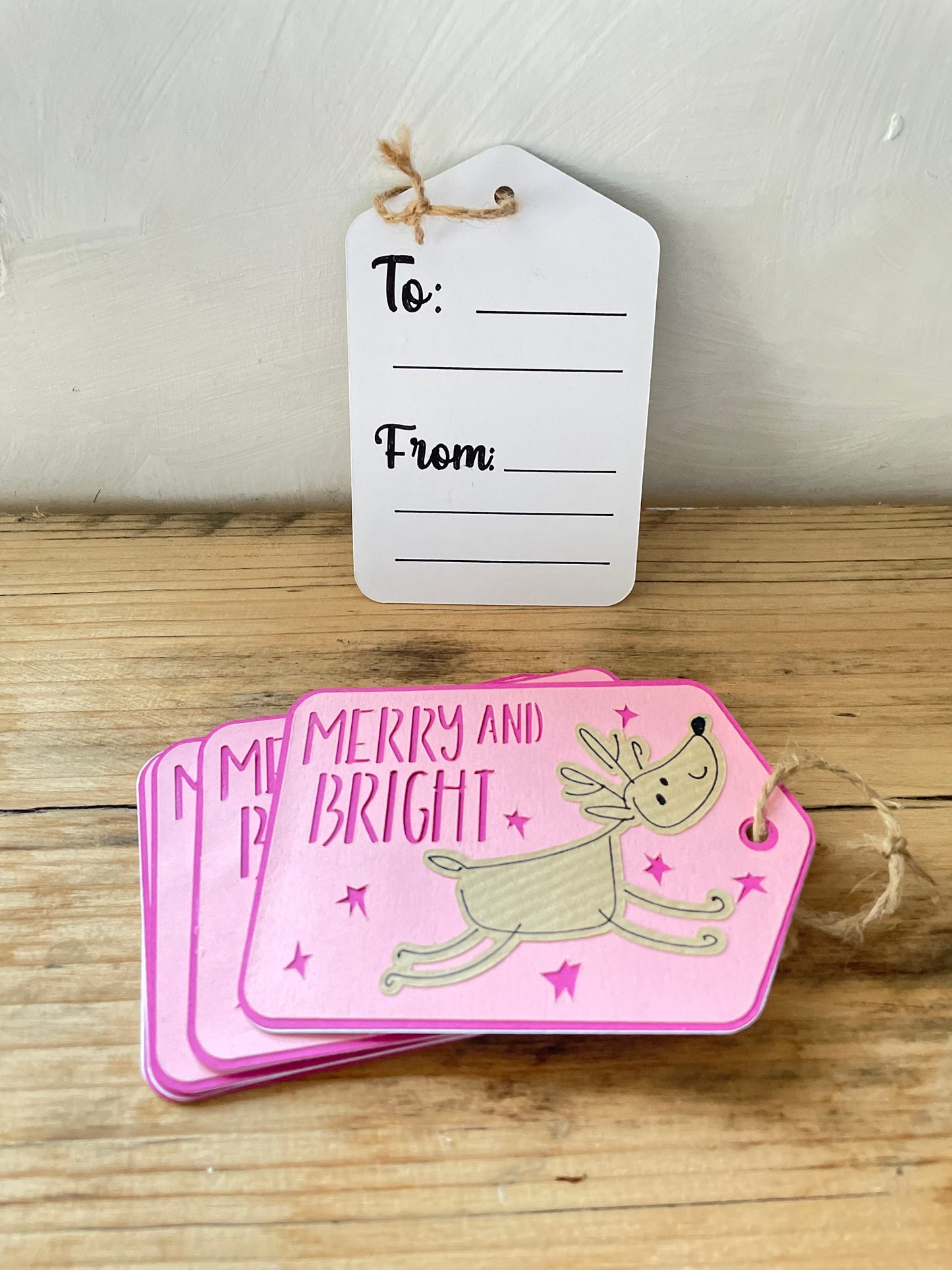 Pink Christmas Reindeer Gift Tags Festive Set of 6, 12, 18 or 24
