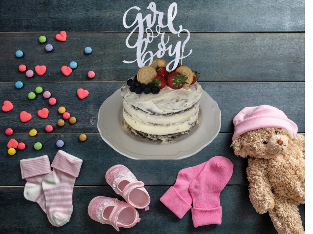 Large Custom Girl or Boy Cake Topper for Gender Reveal or Baby Shower Party, Can’t Wait to Meet You Little One