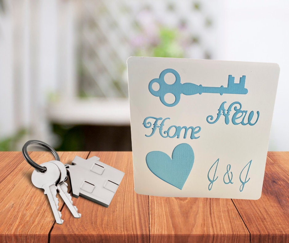 Personalised Couples New Home Greetings Card, Die Cut Key to the Door Congratulations, Moving to new Home Card with Handmade Envelope