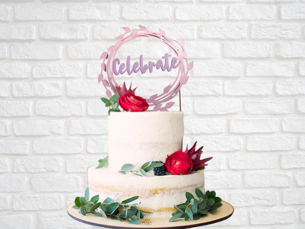 Large Celebrate Wreath Style Birthday Cake Topper, Children’s Party Celebration Topper, Baby Girl Gender Reveal Cake Topper