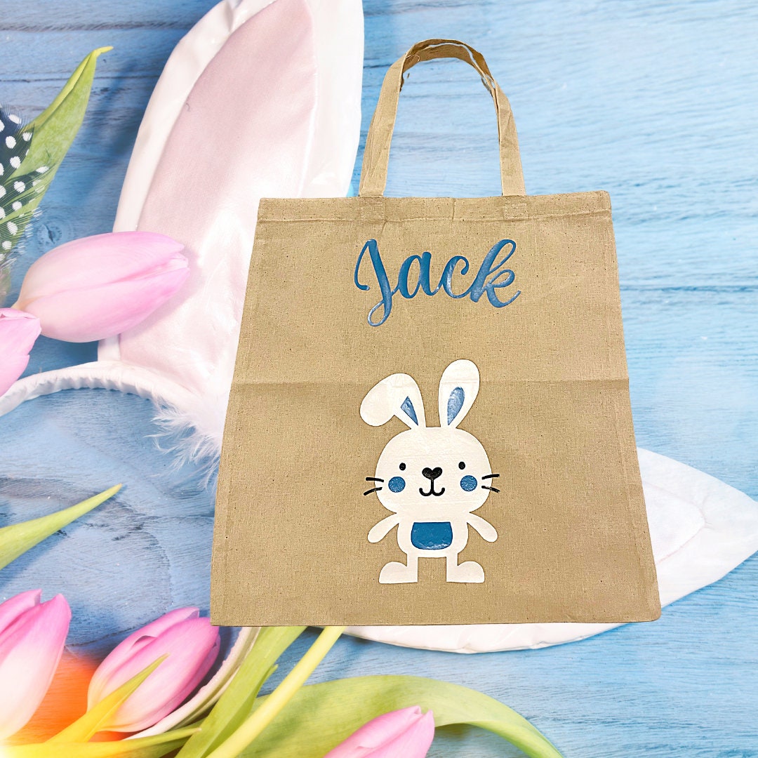Personalised Easter Egg Hunt Bag, Children's Custom Easter Bunny Bag, Custom Cotton Kids Easter Party Bag Supply UK, Lightweight Cotton Bag
