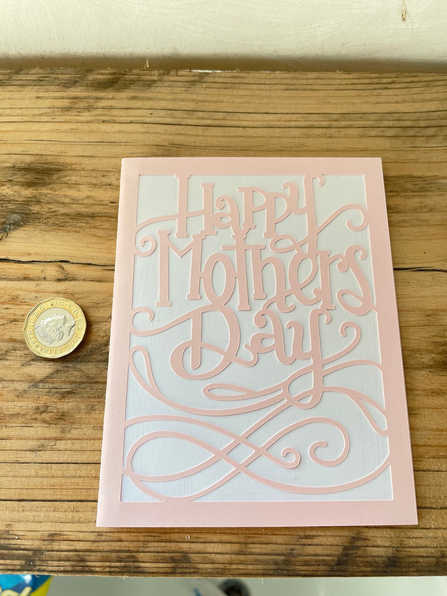 Handmade Mother’s Day Greetings Card, Pretty Cut Out Scroll Effect Card for Mum, Mothering Sunday Celebration Card plus Handmade Envelope