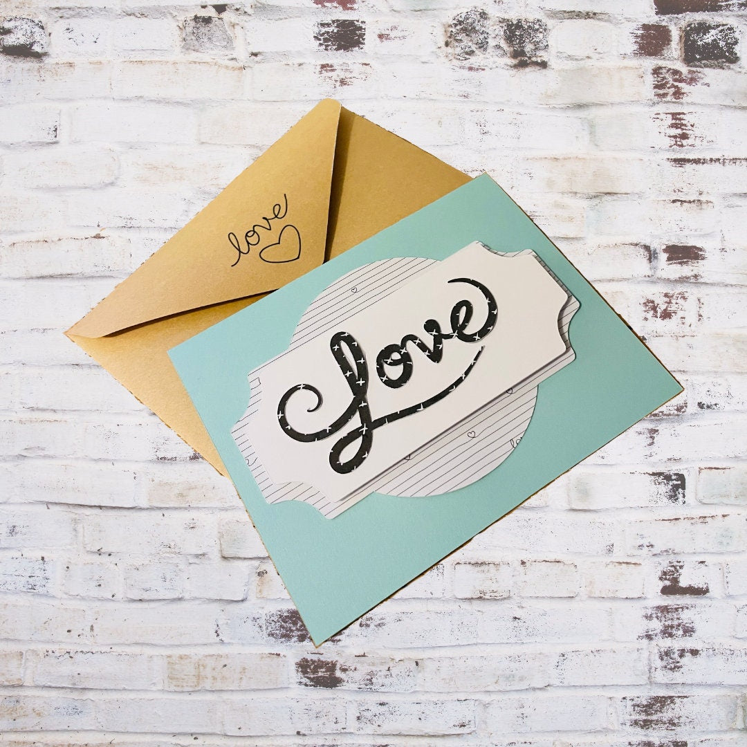 Minimalist Paper Anniversary Love Card from Girlfriend Romantic Love Card for Husband with 3D Plaque and Handmade Envelope
