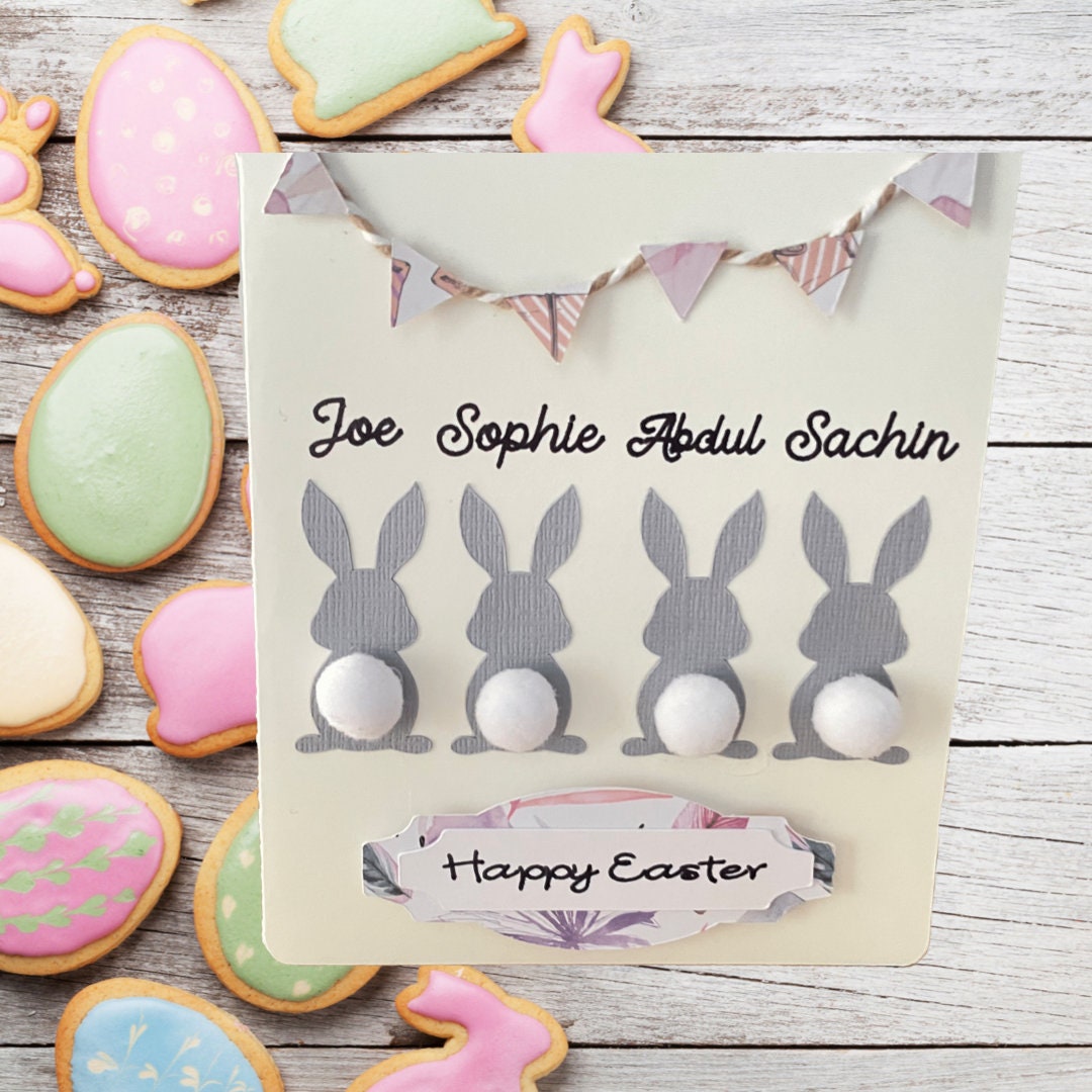 Happy Easter Family Names Card Personalised 3D Pascha Greetings Card for Grandparents First Easter as Family of Three plus Handmade Envelope
