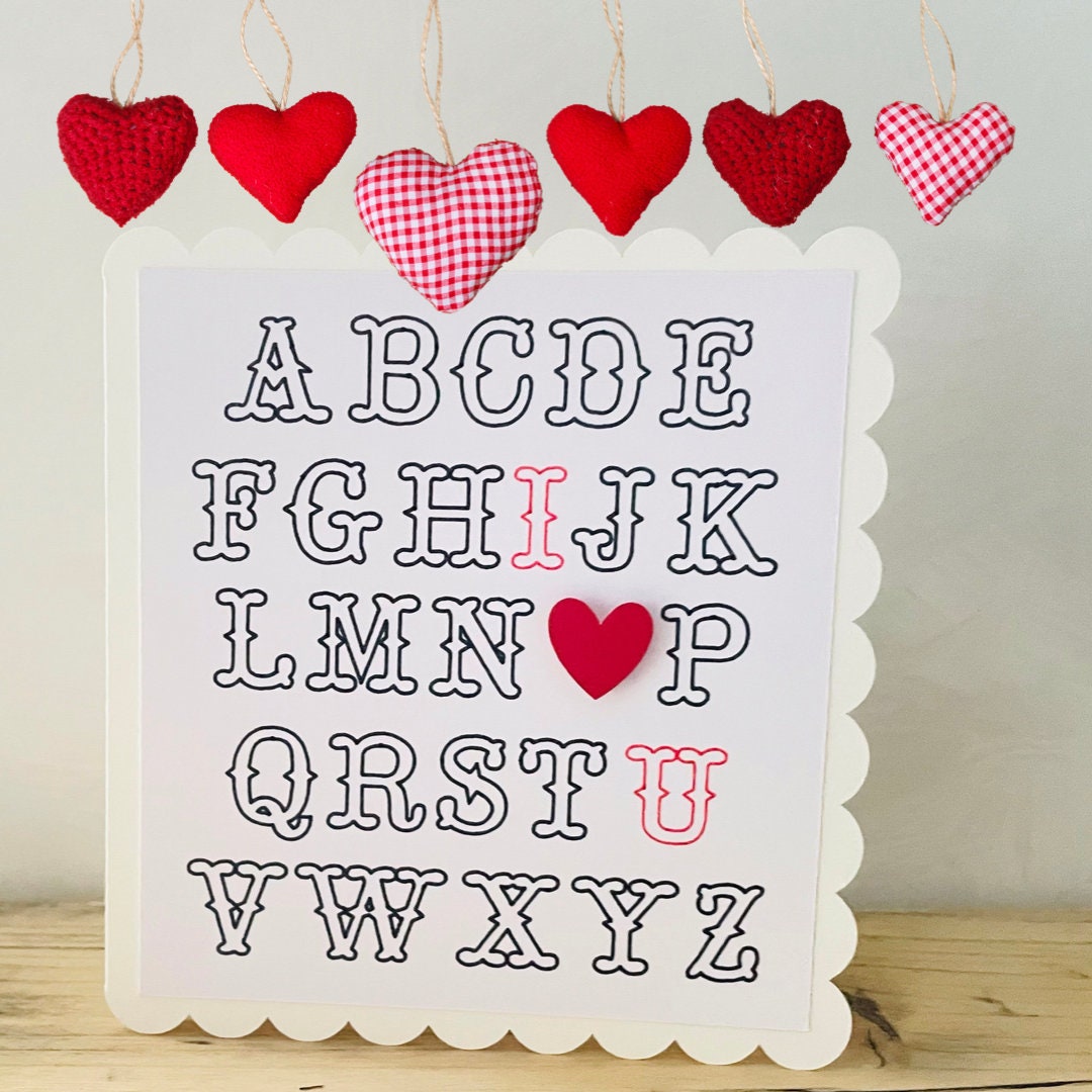 Hidden Message Alphabet Anniversary Card for Wife 3D ABC Love Heart Greetings Card for Boyfriend with Scallop Edge and Handmade Envelope