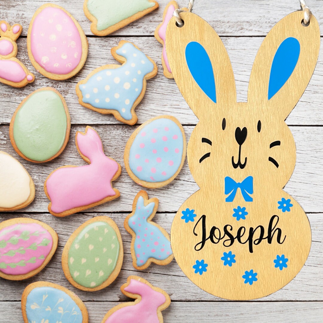Wooden Easter Bunny Tags, Personalised Easter Egg Hunt Decor, Custom Rabbit Ears Gifts for Children, Hoppy Easter, Spring Kids Treat Bags