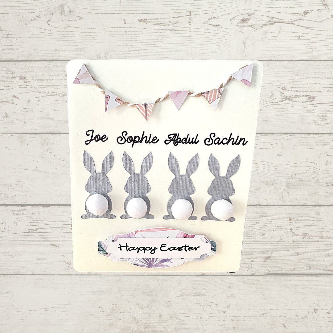 Happy Easter Family Names Card Personalised 3D Pascha Greetings Card for Grandparents First Easter as Family of Three plus Handmade Envelope