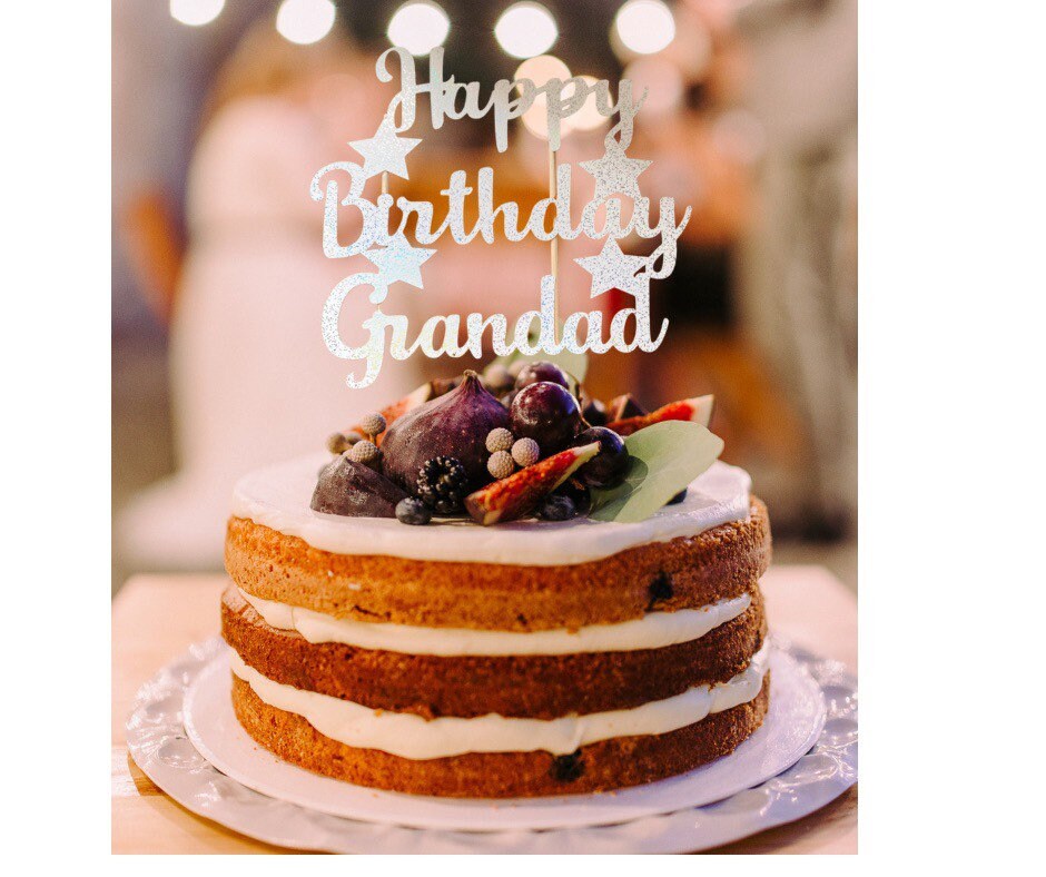 Happy Birthday Grandad Cake Topper, Grandpa Birthday Cake Topper with Stars, Large Celebration Cake Decoration, Calligraphy Font Cake Topper