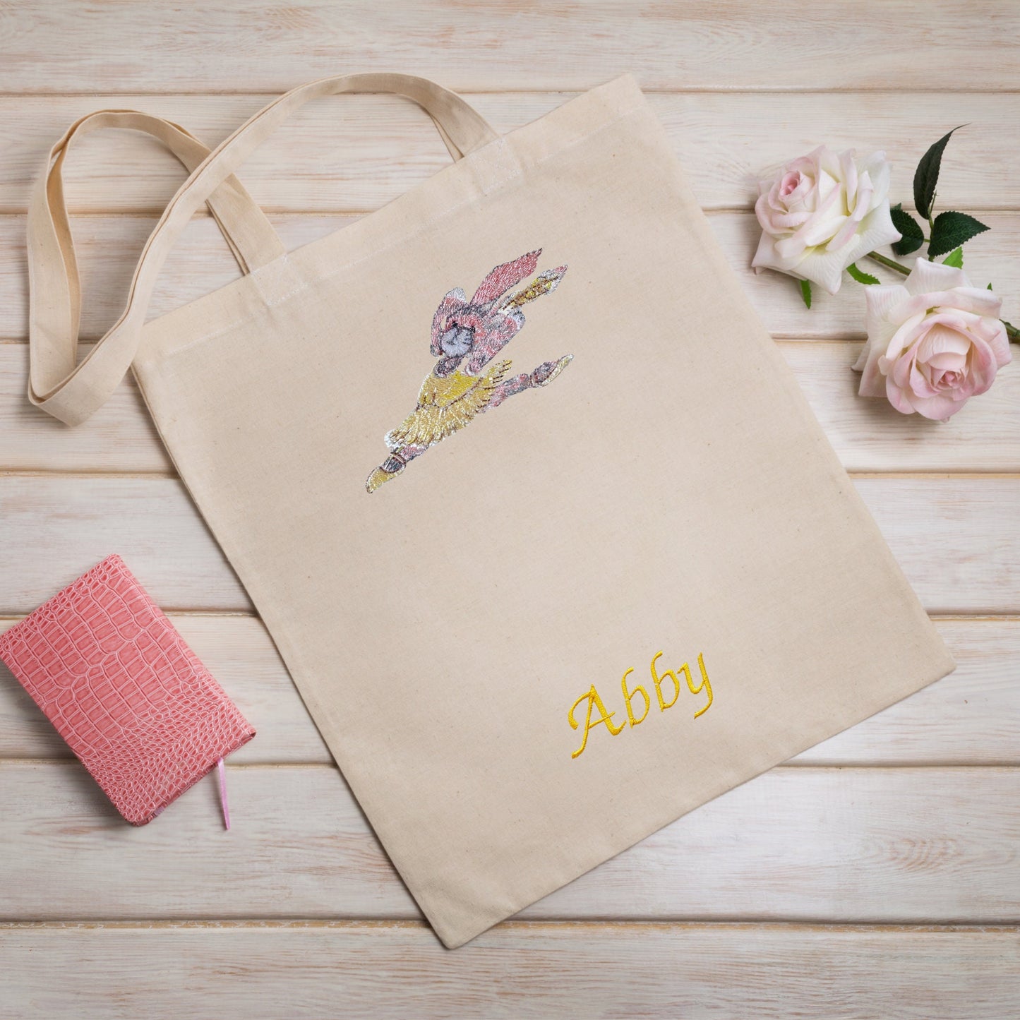 Personalised Ballet Shoe Tote Bag, Embroidered Ballerina Bunny Shoe Storage Bag for Kids, Lightweight and Eco-friendly Ballet Gift for Her