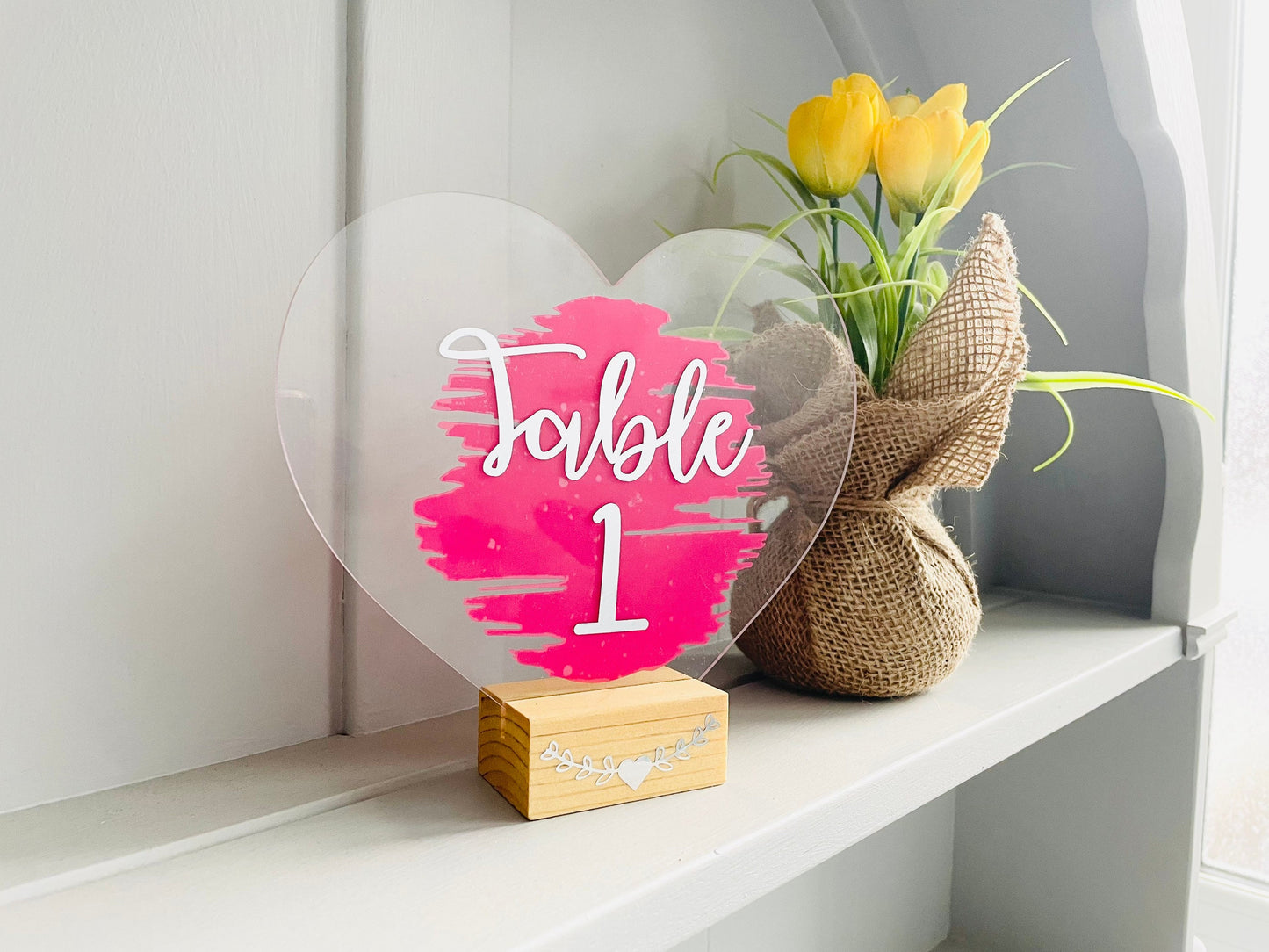 Wedding Table Number Sign, Heart Wedding Decor Plaque with Stand, Silver Calligraphy Font Wedding Table Decoration, Baby Shower Table Decor