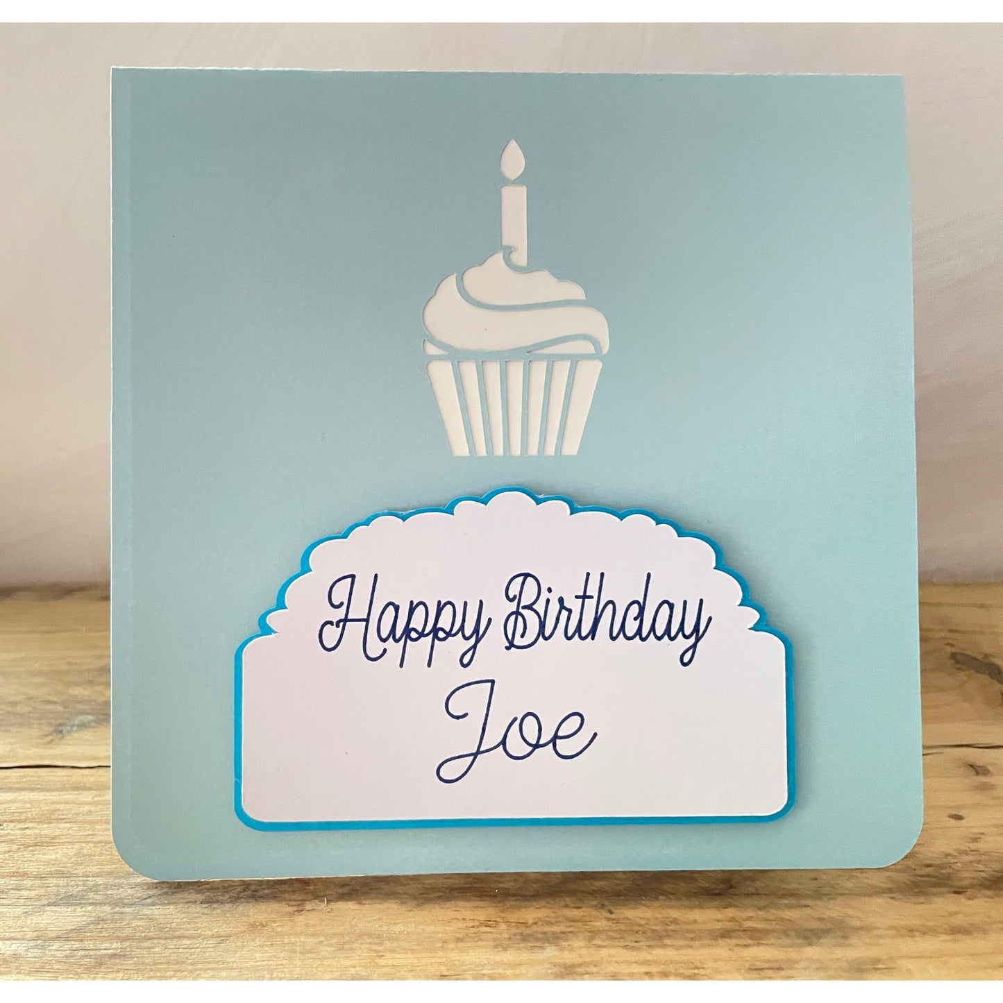 Personalised Pop-Up Cupcake Birthday Card, 3D Plaque Birthday Greetings Card with Name and Candle, Blank Card with Handmade Envelope