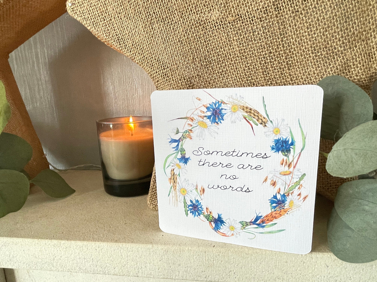 Floral Wreath Tribute Sympathy Bereavement Card, Sometimes There are No Words Kindness Gift, Flower Condolence Card with Handmade Envelope