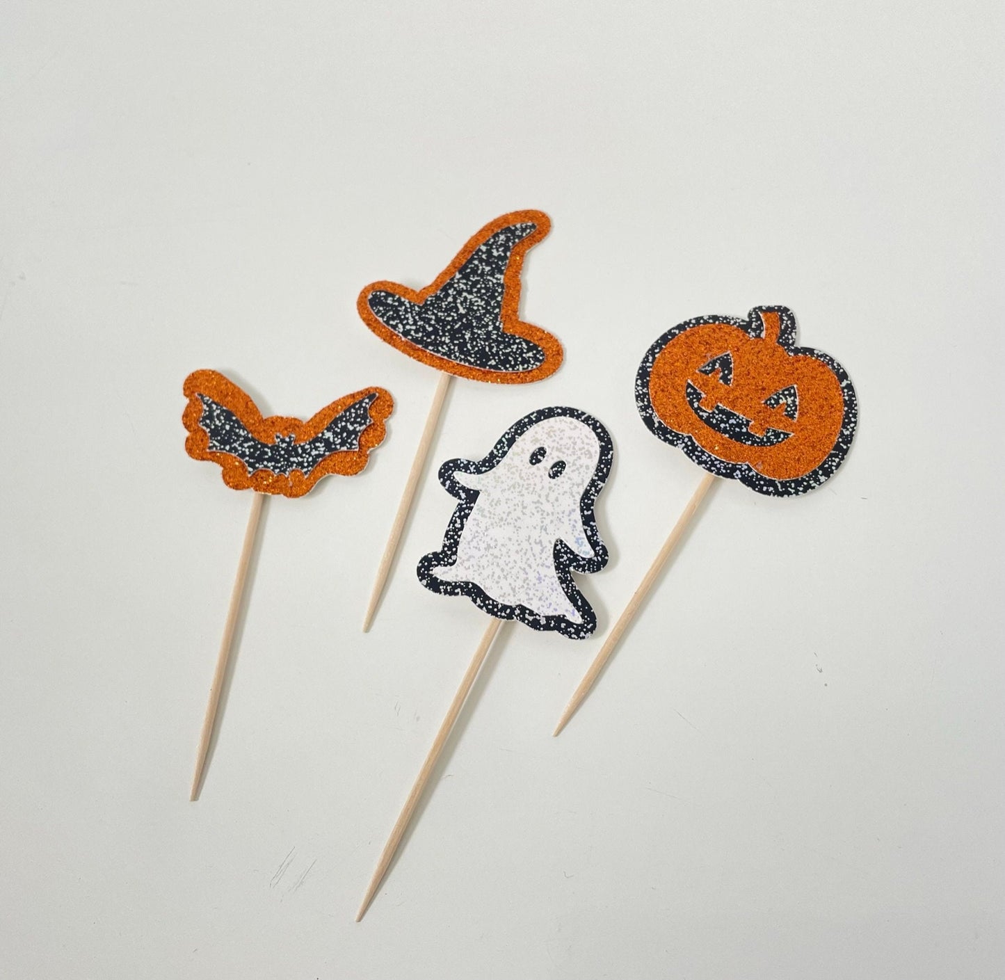 Set of 4 or 8 Halloween Cupcake Toppers, Spooky Party Fairy Cake Picks, Trick or Treat Kids Party Cake Decorations, Witch's Hat Cake Toppers