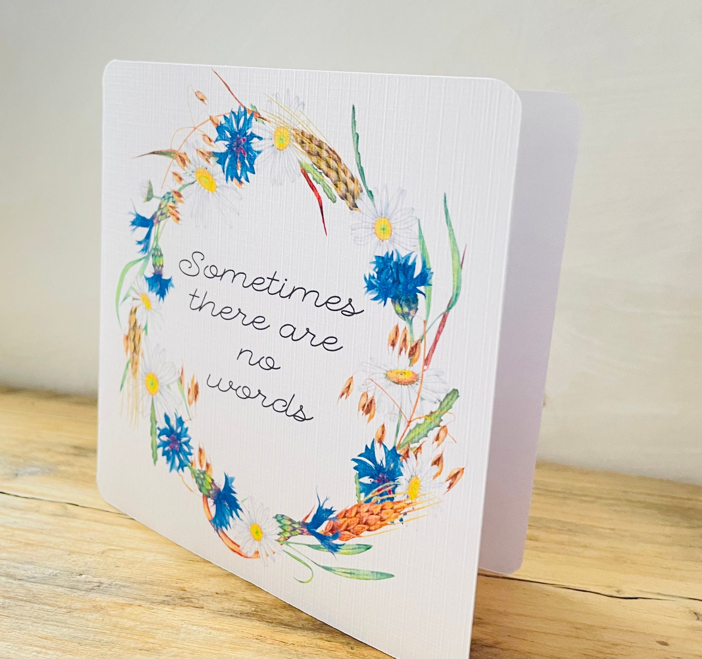 Floral Wreath Tribute Sympathy Bereavement Card, Sometimes There are No Words Kindness Gift, Flower Condolence Card with Handmade Envelope