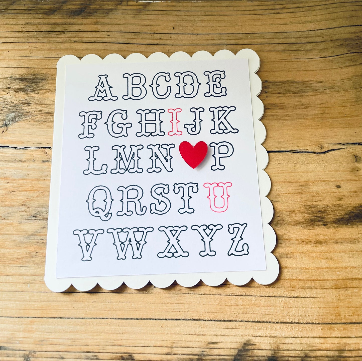 Hidden Message Alphabet Anniversary Card for Wife 3D ABC Love Heart Greetings Card for Boyfriend with Scallop Edge and Handmade Envelope