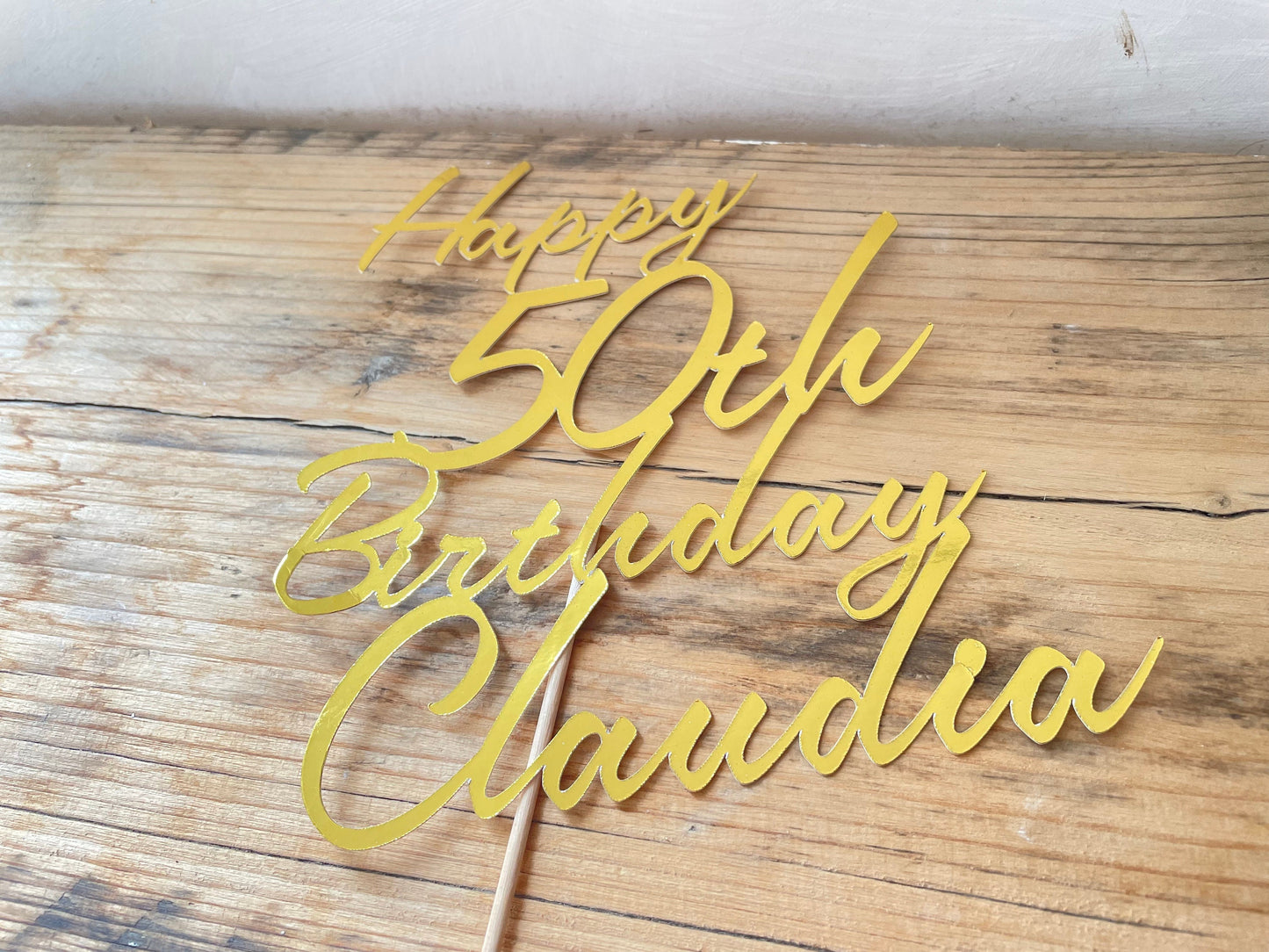 Personalised 50th Gold Birthday Cake Topper
