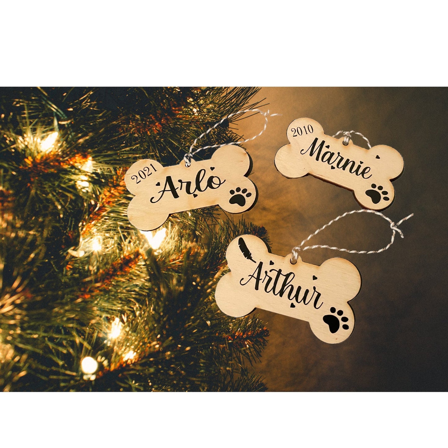 Personalised Christmas Tree Dog Bone Name Tag