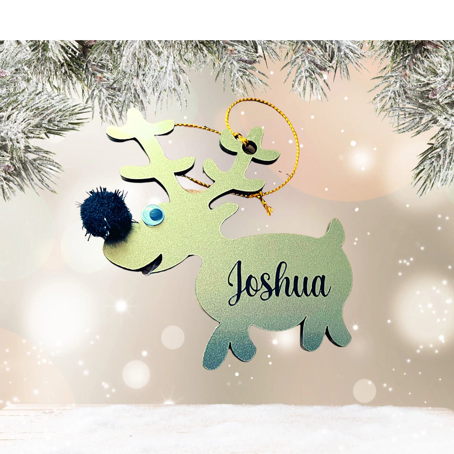 Personalised Gold Christmas Tree Hanging Reindeer