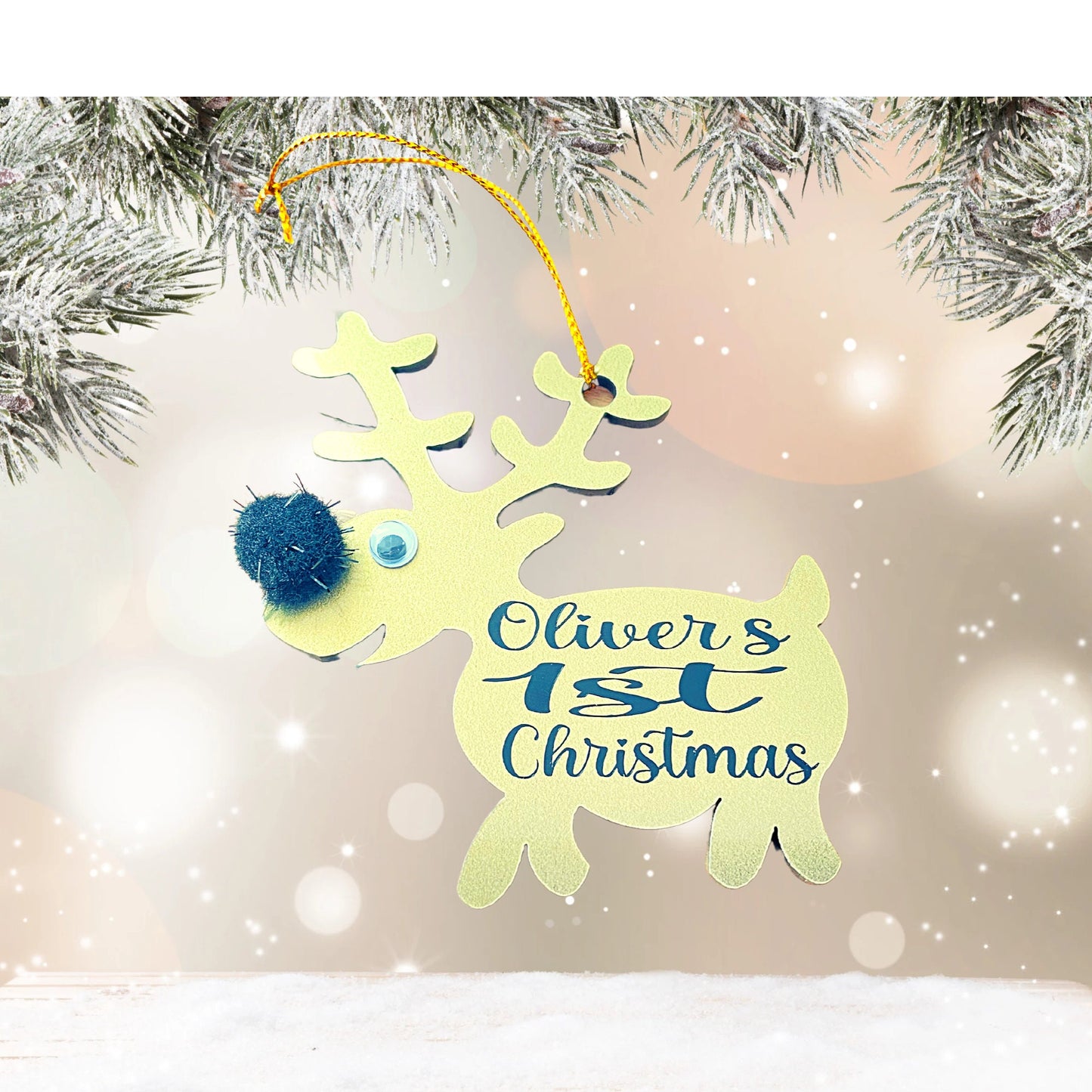 Personalised Gold Christmas Tree Hanging Reindeer