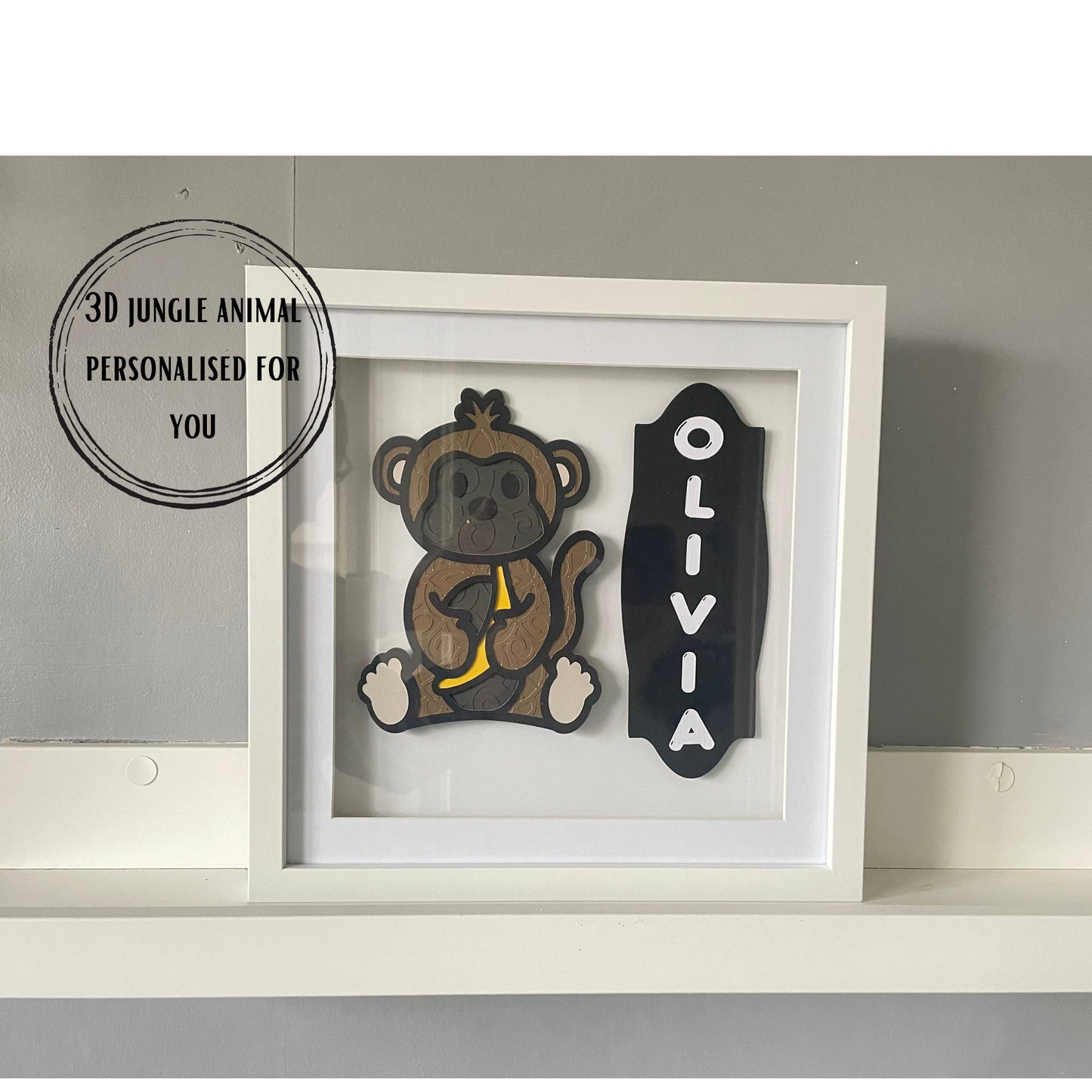 Neutral Nursery Zebra Mandala Art Personlised Baby Name Safari Theme Gift Baby Shower Monkey Mandala Jungle Theme Decor Layered Card Kepsake