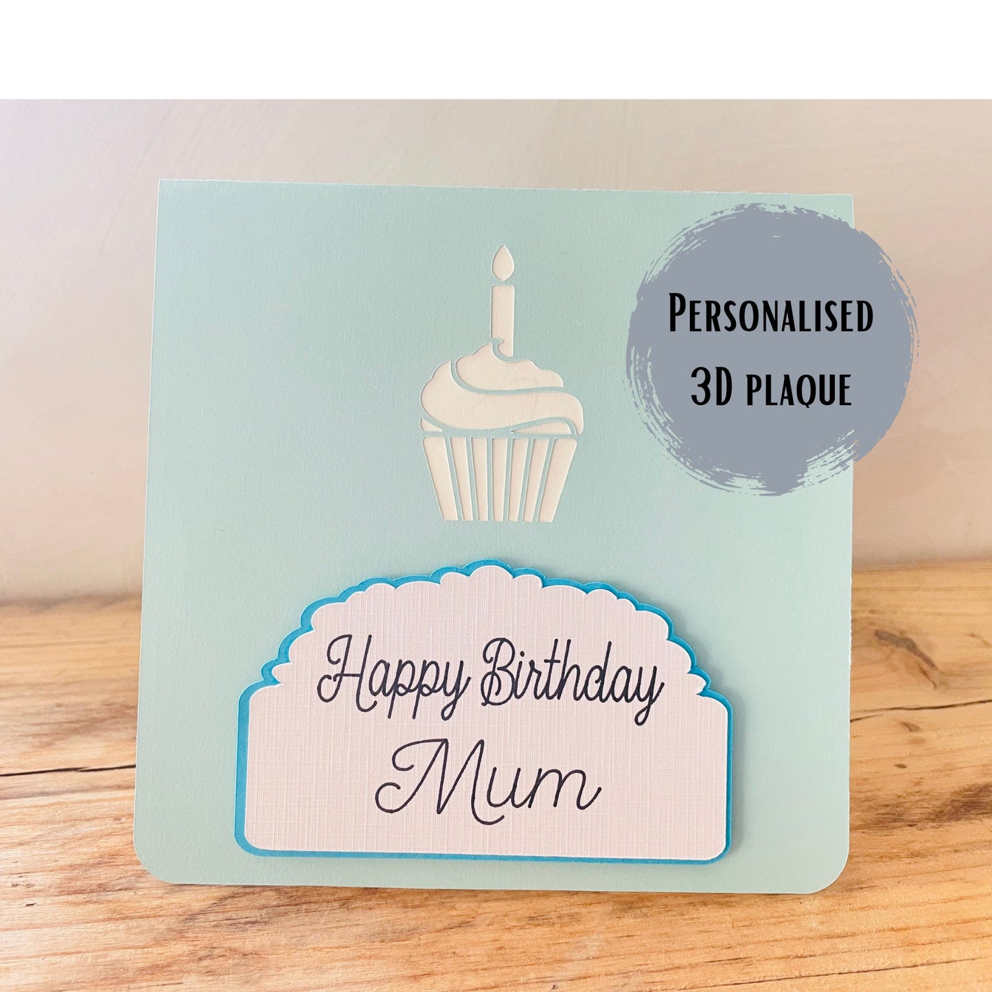 Personalised Pop-Up Cupcake Birthday Card, 3D Plaque Birthday Greetings Card with Name and Candle, Blank Card with Handmade Envelope