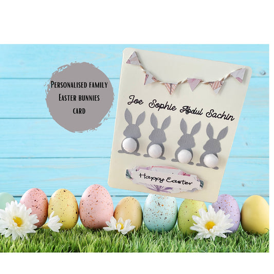 Happy Easter Family Names Card Personalised 3D Pascha Greetings Card for Grandparents First Easter as Family of Three plus Handmade Envelope