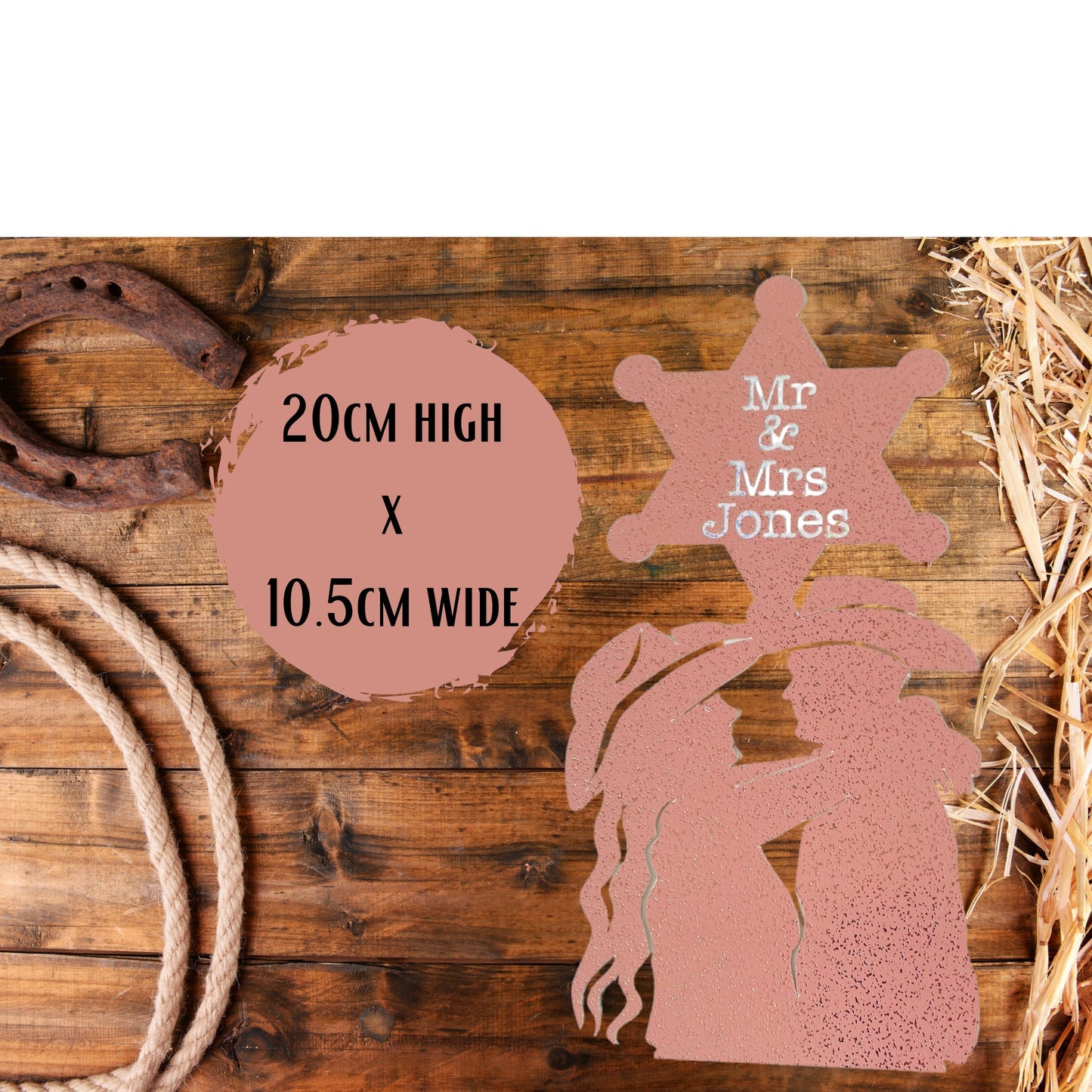 Western Wedding Cake Topper Blush Pink Personalised Boho Cake Topper Cowgirl Cowboy Stetson Hats for Bride and Grooms Wedding Cake Topper