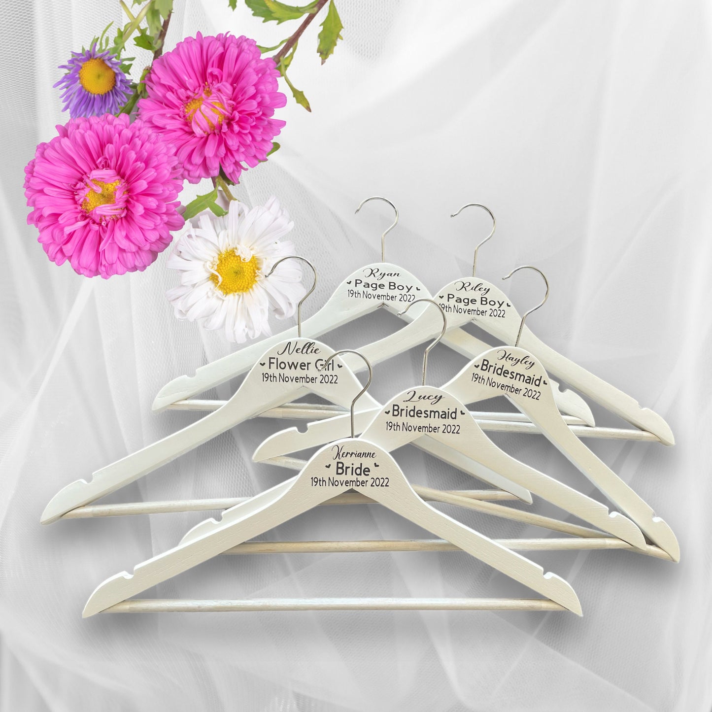 Boho Personalised Bridesmaid White Wedding Hangers