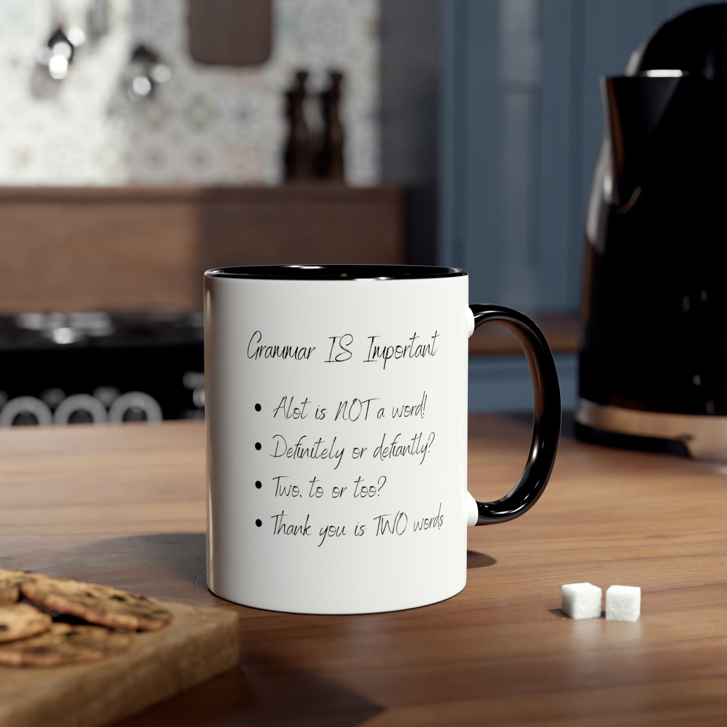 Language Lover Grammar Nerd Mug Gift, Two-Tone with Matching Handle Spelling and Grammar Police 11oz White Coffee Mugs Perfect for Teachers