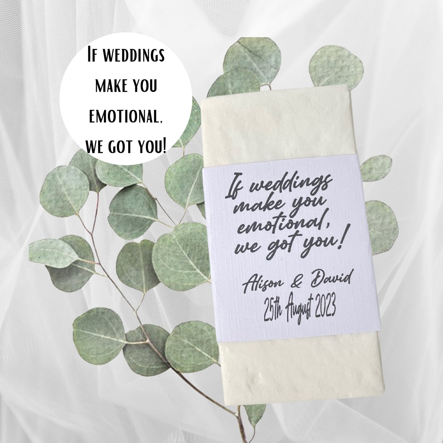 Personalised Wedding Tissue Packs With Custom Names & Wedding Date
