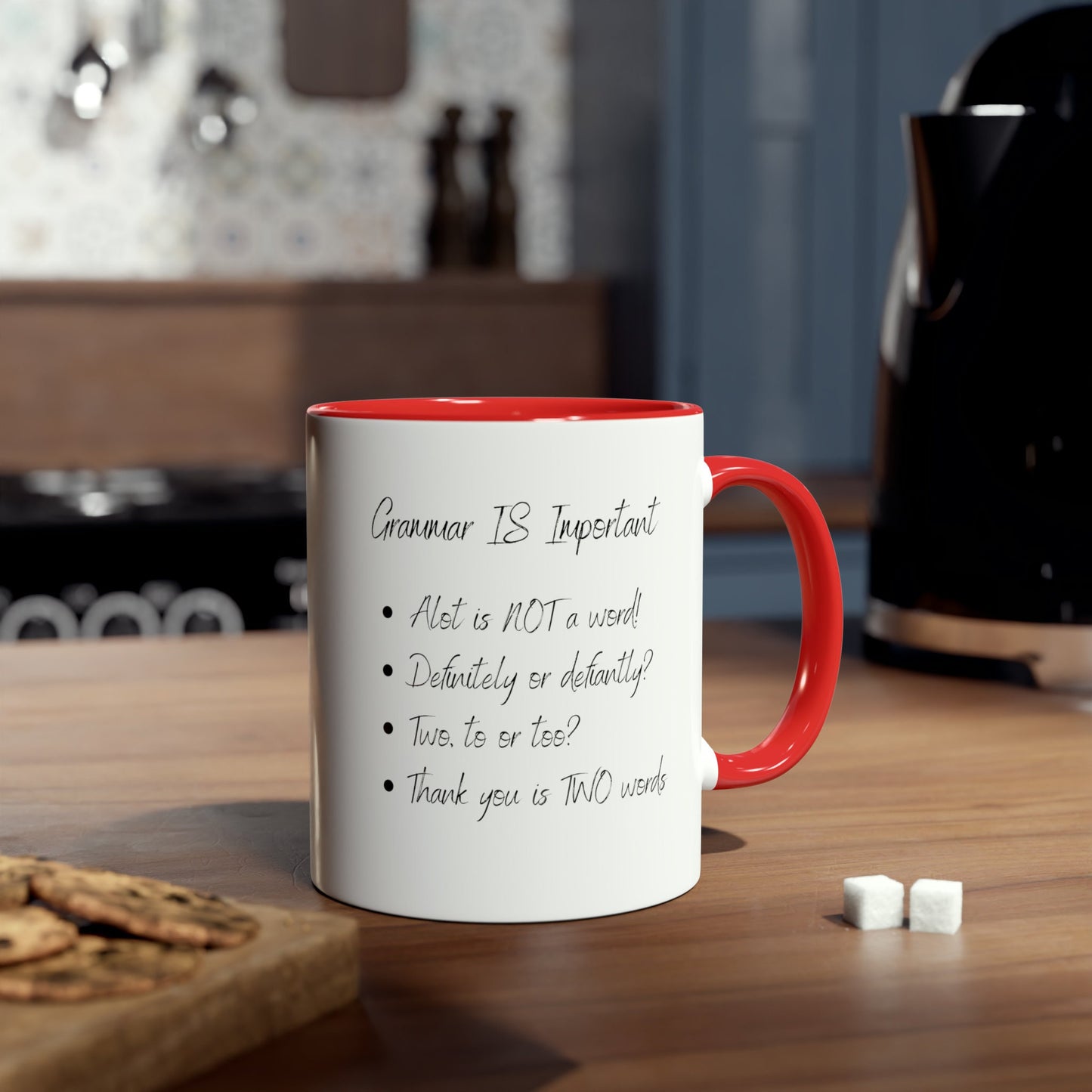 Language Lover Grammar Nerd Mug Gift, Two-Tone with Matching Handle Spelling and Grammar Police 11oz White Coffee Mugs Perfect for Teachers