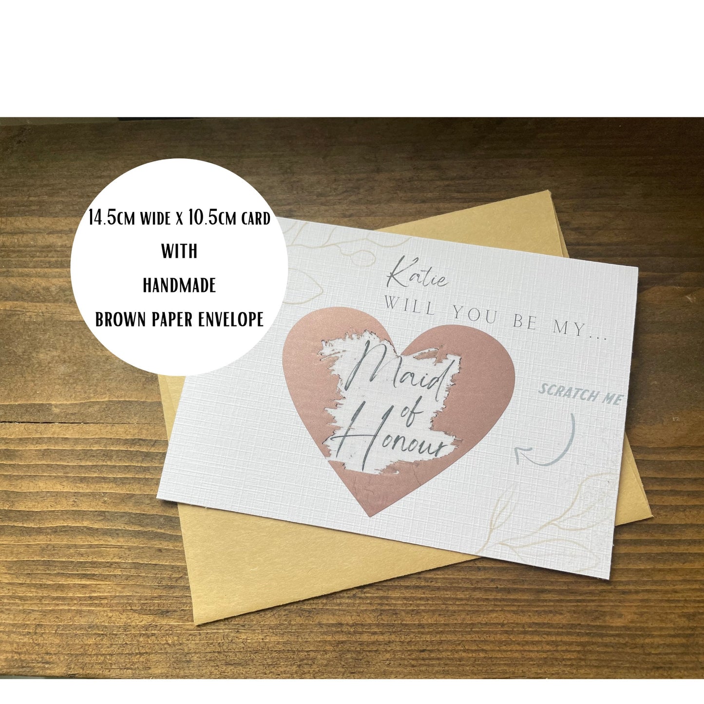 Personalised Heart-Shaped Scratch-Off Bridesmaid Proposal Cards: Nude Colour