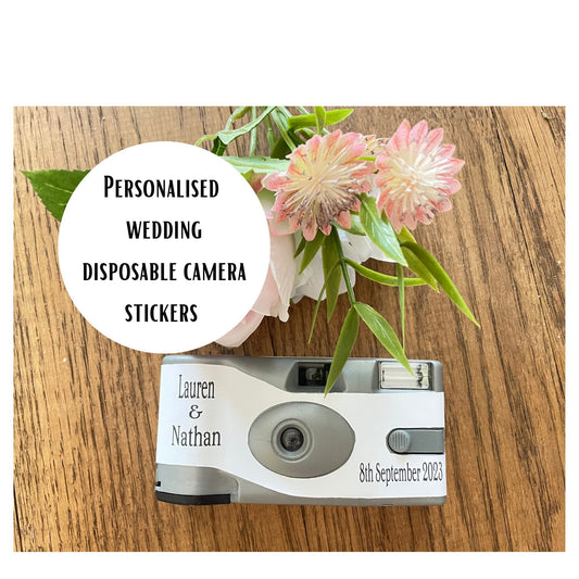 Personalised Wedding Stickers for Agfa Le Box Disposable Camera Favours