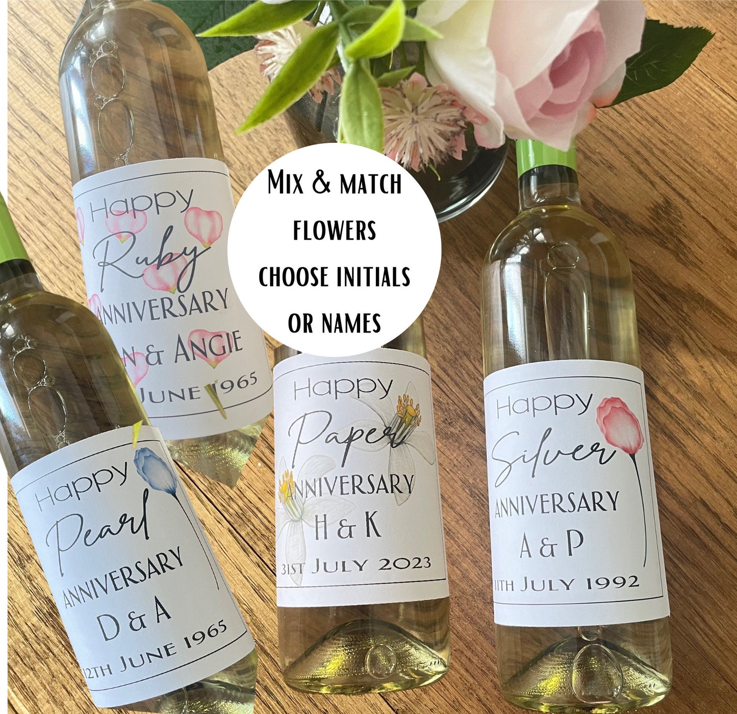 Custom Wine Bottle Labels with Floral Design